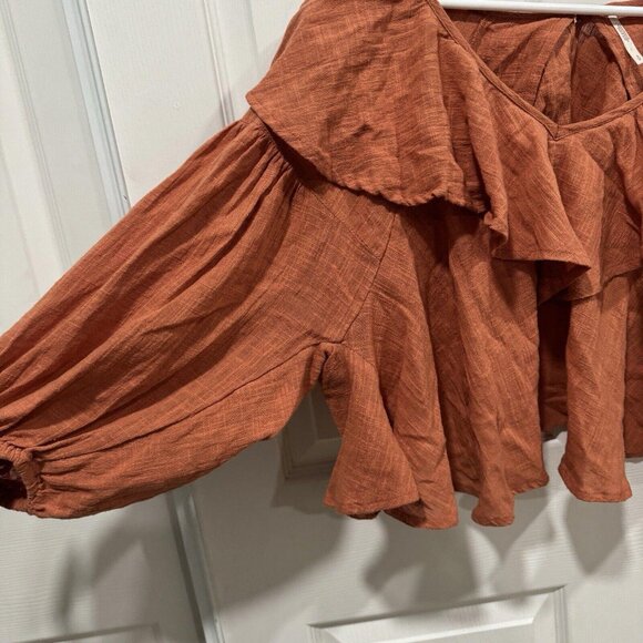 Free People Zuri Ruffle Blouse Open Back In‎ Ginger Spice Size Small S Orange - Picture 4 of 9